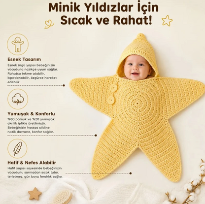 StarlitNest™   El Örgüsü Yıldız Bebek Kundak Kabanı