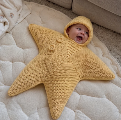 StarlitNest™   El Örgüsü Yıldız Bebek Kundak Kabanı