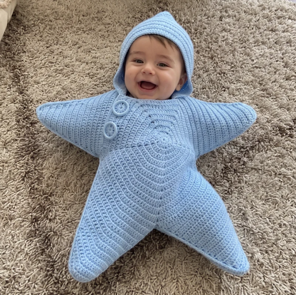StarlitNest™   El Örgüsü Yıldız Bebek Kundak Kabanı