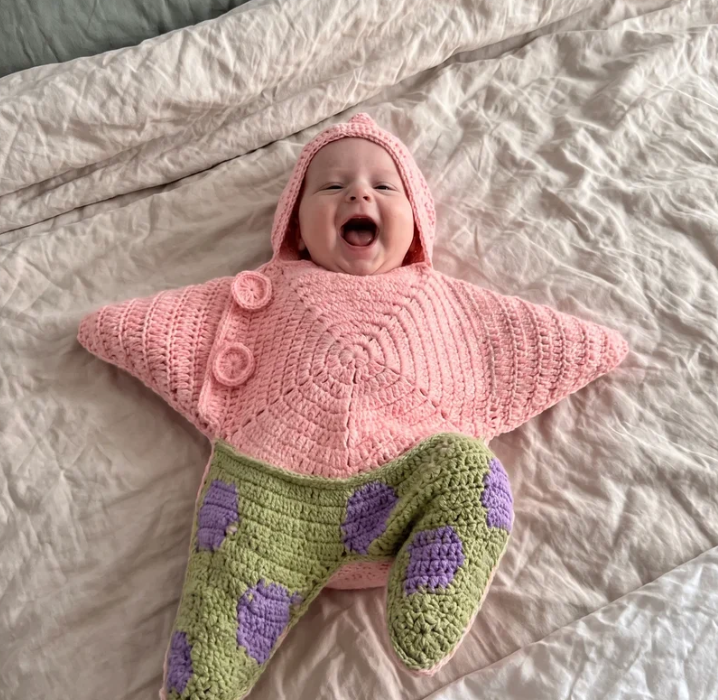 StarlitNest™   El Örgüsü Yıldız Bebek Kundak Kabanı